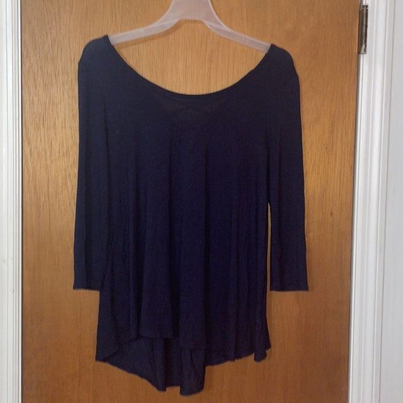 •PINK ROSE• STRAPPY BACK CRISS CROSS BACK NAVY BLOUSE IN SIZE MEDIUM - Picture 2 of 5